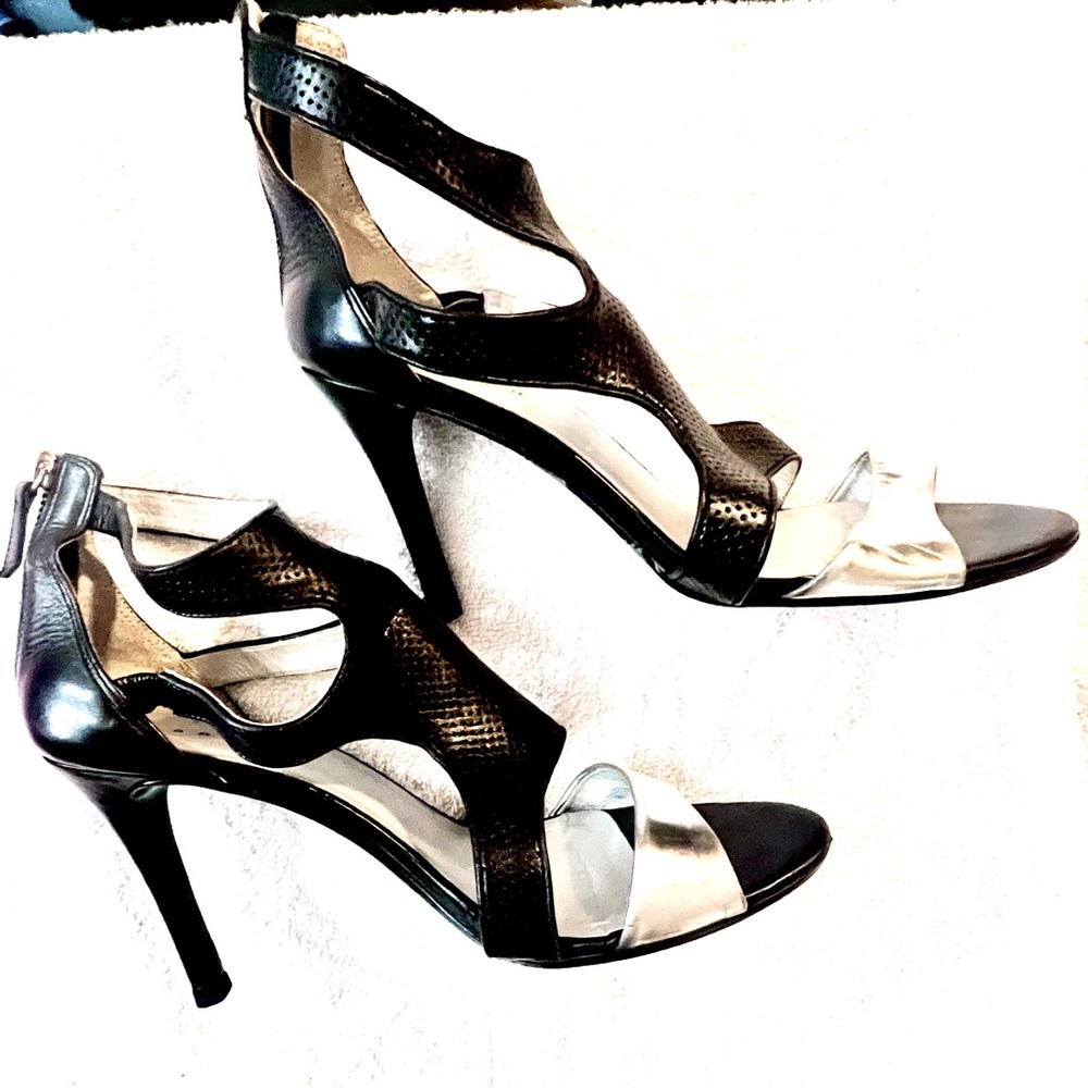 Sandro Black and Silver Strappy Heels